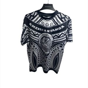 Men's American Samoa Seal Tribal Graphic T-Shirt‎ – Black & White Polynesian XXL